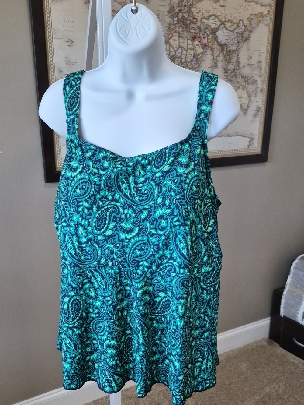 Lands' End Teal Paisley Swim Top Size 1X
